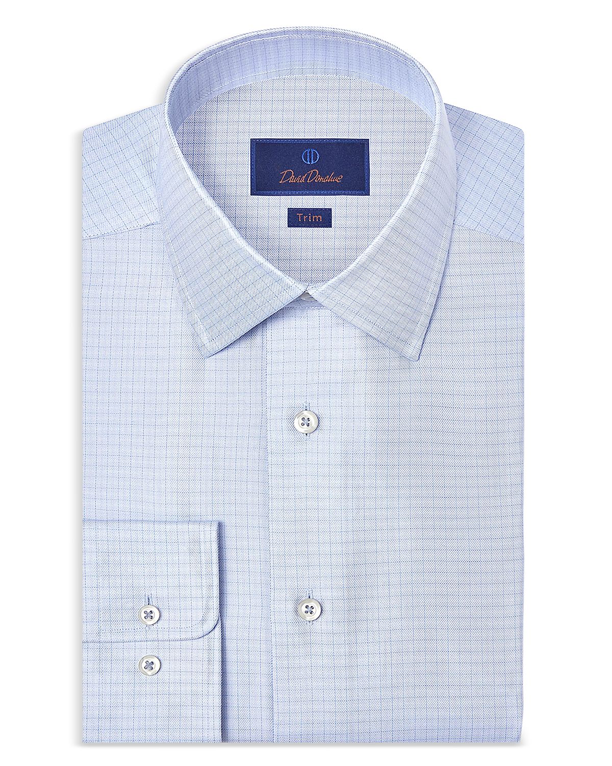 David Donahue Trim Fit Silk Blend Twill Check Dress Shirt