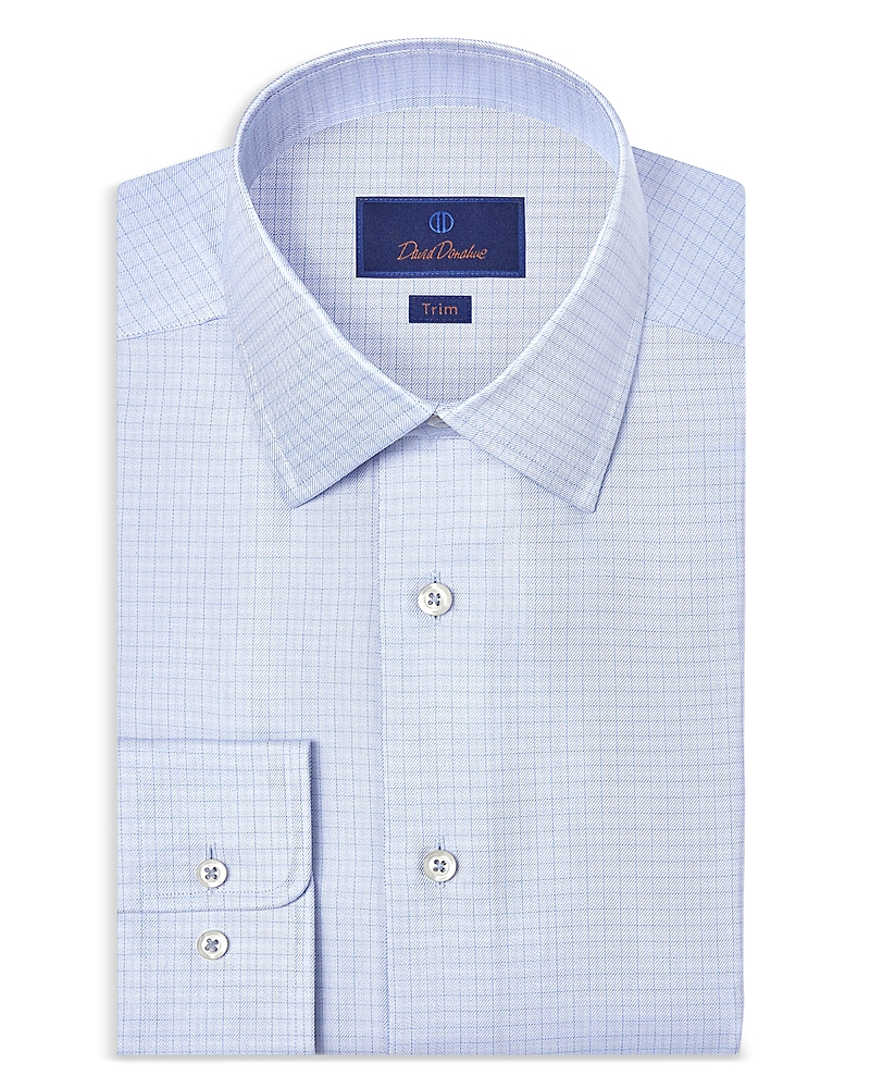David Donahue Trim Fit Silk Blend Twill Check Dress Shirt