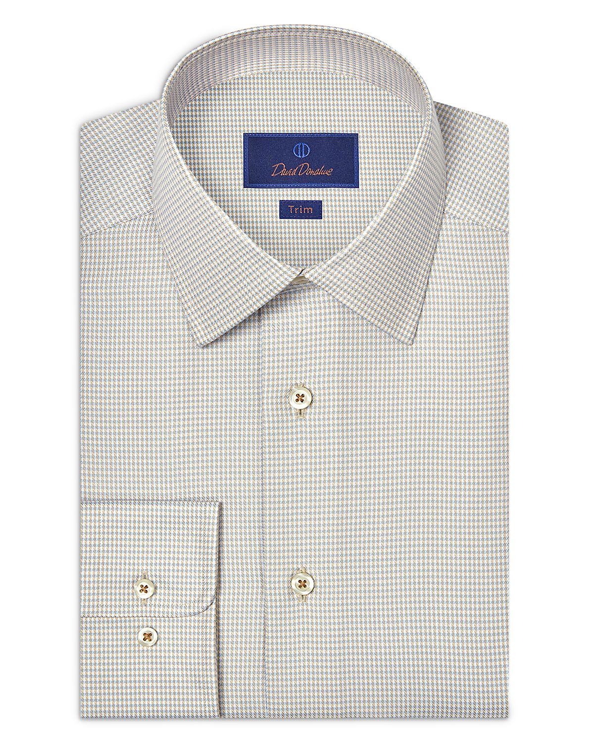 David Donahue Trim Fit Silk Blend Twill Check Dress Shirt