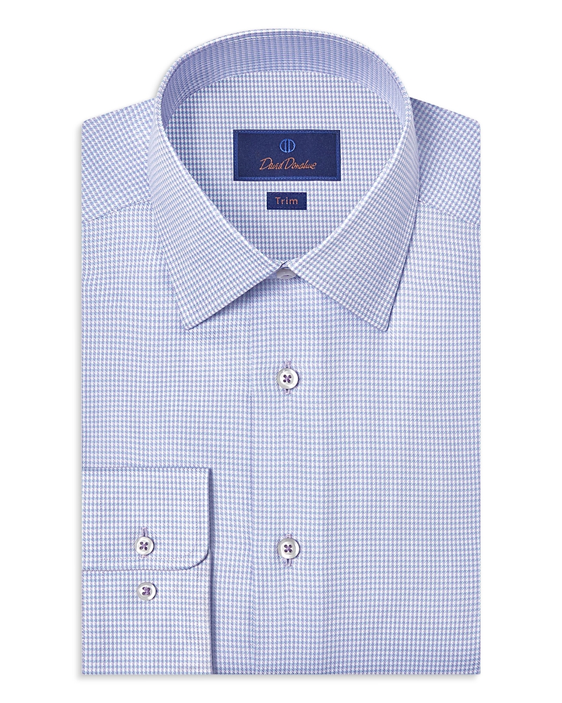David Donahue Trim Fit Silk Blend Twill Check Dress Shirt