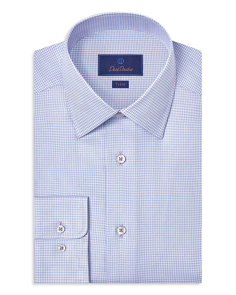 David Donahue Trim Fit Silk Blend Twill Check Dress Shirt