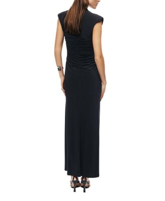  Ruched Deep V-Neck Maxi Dress