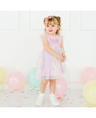 Girls' First Birthday Fairy Dust Short Sleeve Tutu Dress - Baby