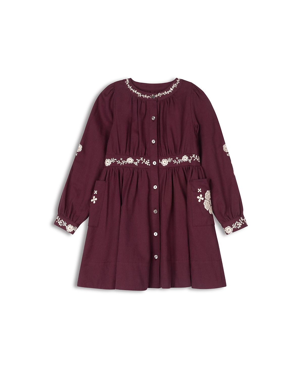 Ely's & Co. Girls' Floral Embroidered Waisted Cotton Dress - Little Kid, Big Kid