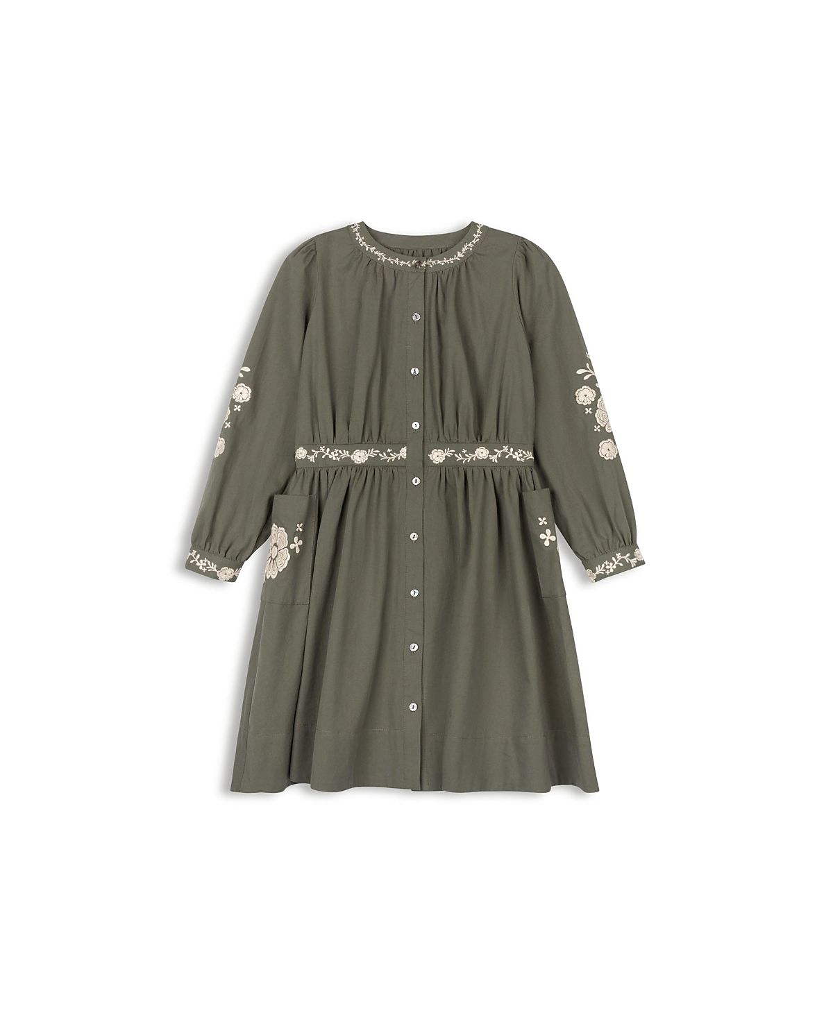 Ely's & Co. Girls' Floral Embroidered Waisted Cotton Dress - Little Kid, Big Kid