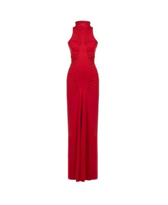  Ruched High-Neck Maxi Dress