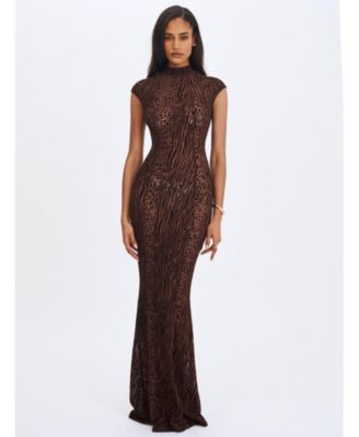  Tyanna Burnout Velvet Mesh Backless Mermaid Maxi Dress