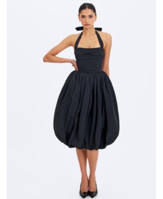  Veradis Taffeta Halter Bubble-Hem Midi Dress