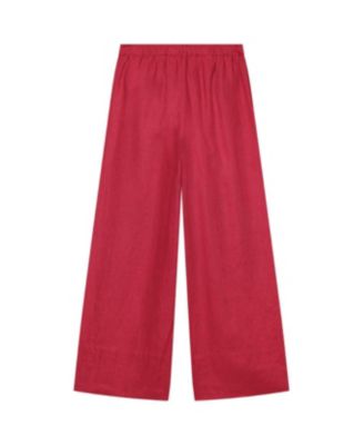 Women's Linen Drawstring Wide Leg Trousers