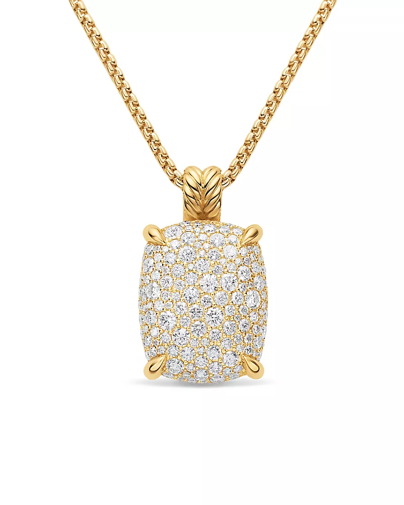 Chatelaine Elongated Pendant Necklace in 18K Yellow Gold with Diamonds, 19mm