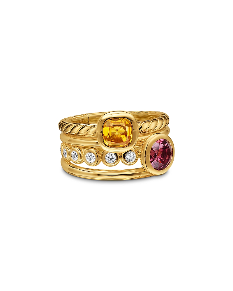 Dy Mercer Color Stone Multi Row Ring in 18K Yellow Gold with Citrine, Pink Tourmaline and Diamonds, 10mm