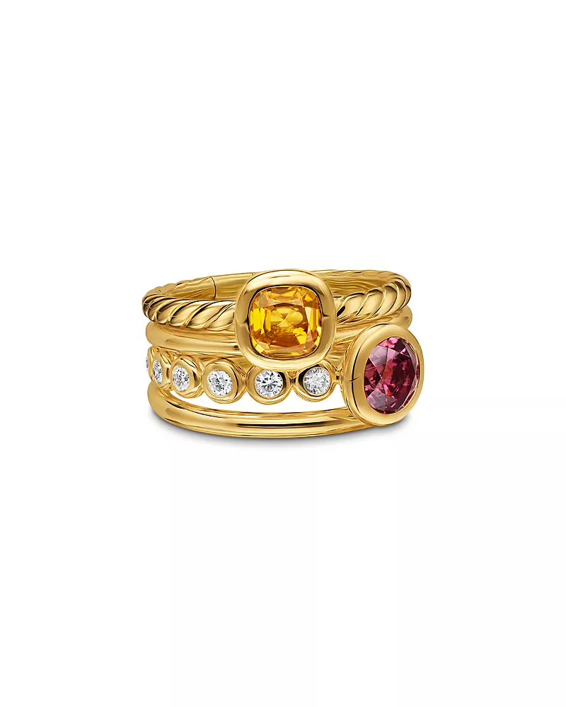 Dy Mercer Color Stone Multi Row Ring in 18K Yellow Gold with Citrine, Pink Tourmaline and Diamonds, 10mm