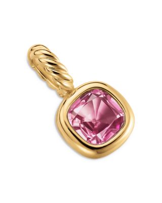 Mini Cushion Cut Amulet in 18K Yellow Gold with Pink Tourmaline, 7.6mm 
