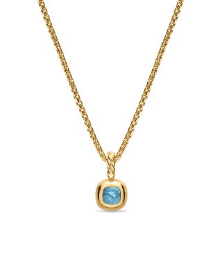 Mini Cushion Cut Amulet in 18K Yellow Gold with Sky Blue Topaz, 7.6mm