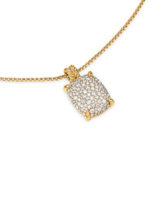 Chatelaine&reg; Elongated Pendant Necklace in 18K Yellow Gold with Diamonds, 19mm