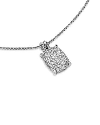 Chatelaine&reg; Elongated Pendant Necklace in Sterling Silver with Diamonds, 19mm