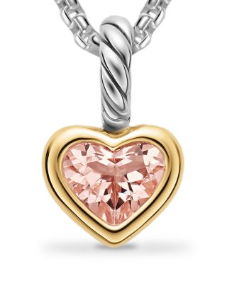 Mini Heart Amulet in Sterling Silver with 14K Yellow Gold and Morganite, 6mm