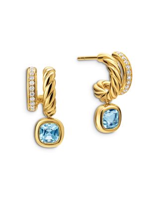 DY Mercer&reg; Color Two Row Drop Earrings in 18K Yellow Gold with Sky Blue Topaz and Diamonds, 19.5mm