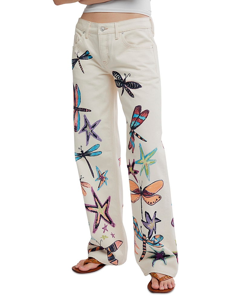 Free People We The Free Tennessee Low Rise Illusions Jeans in Floral Canvas