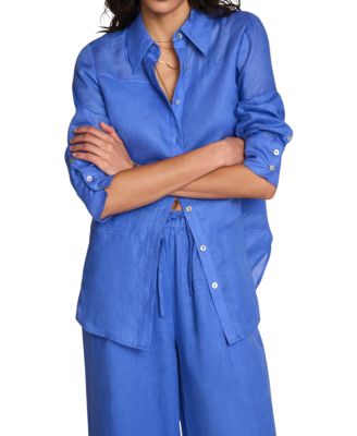  Women's Linen Sheer Panel Shirt