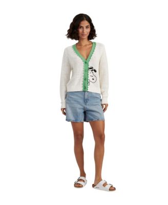  Women's Cotton Snoopy Crochet Peekabo Cardigan
