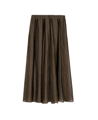  Sheer Pleated Midi Skirt