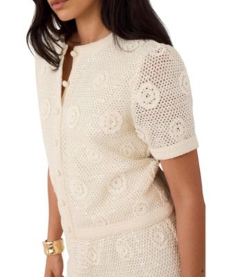  Women's Cotton Sequin Floral Crochet Top