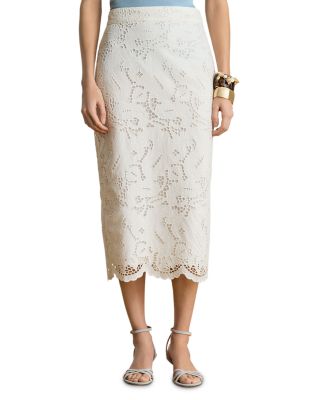 Paisley Eyelet Midi Pencil Skirt