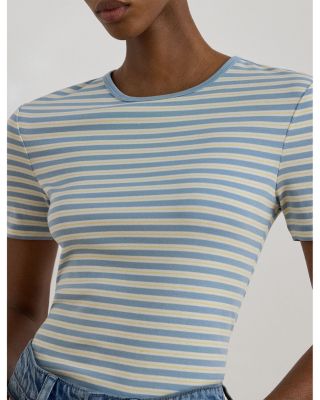 Striped Rib Knit Stretch Tee