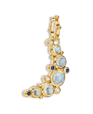 18K Yellow Gold Celestial Diamond, Blue Moonstone & Blue Sapphire Crescent Moon Pendant