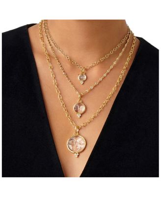 18K Yellow Gold Small Carved Crystal Moonface Pendant with Diamonds