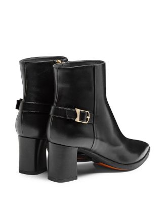  Women's Leather Mid-Heel Ankle Boot with Decorative Buckle