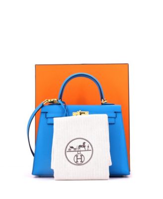 Kelly 25 Handbag Blue Epsom with Gold Hardware