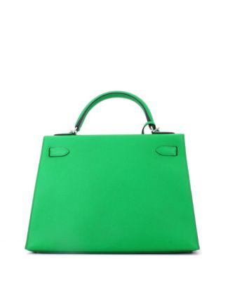 Kelly 32 Handbag Green Epsom with Palladium Hardware