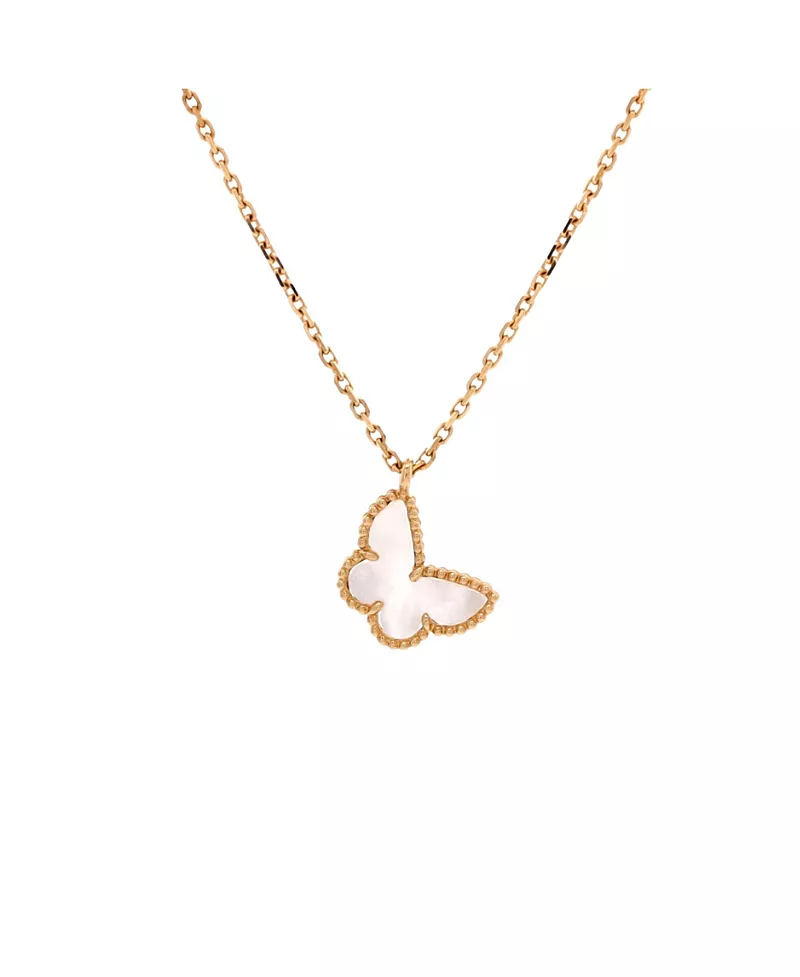 Pre-Owned Van Cleef & Arpels Sweet Alhambra Butterfly Pendant Necklace 18K Gold and Mother of Pearl, 15.5"