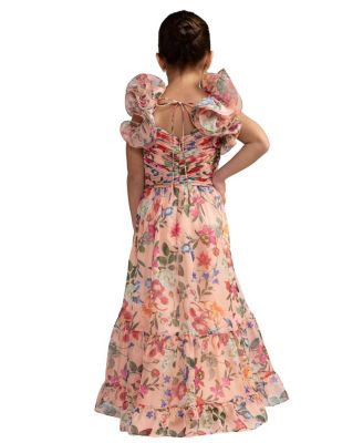  Girls' Floral Chiffon Ruffle Shoulder Dress - Little Kid, Big Kid