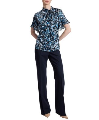  Athena Floral Blouse with Short Flutter Sleeves