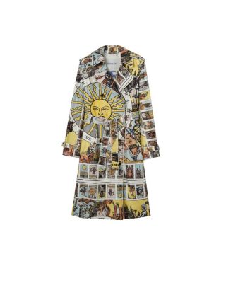 Long Tarot Print Silk Foxfield Trench Coat