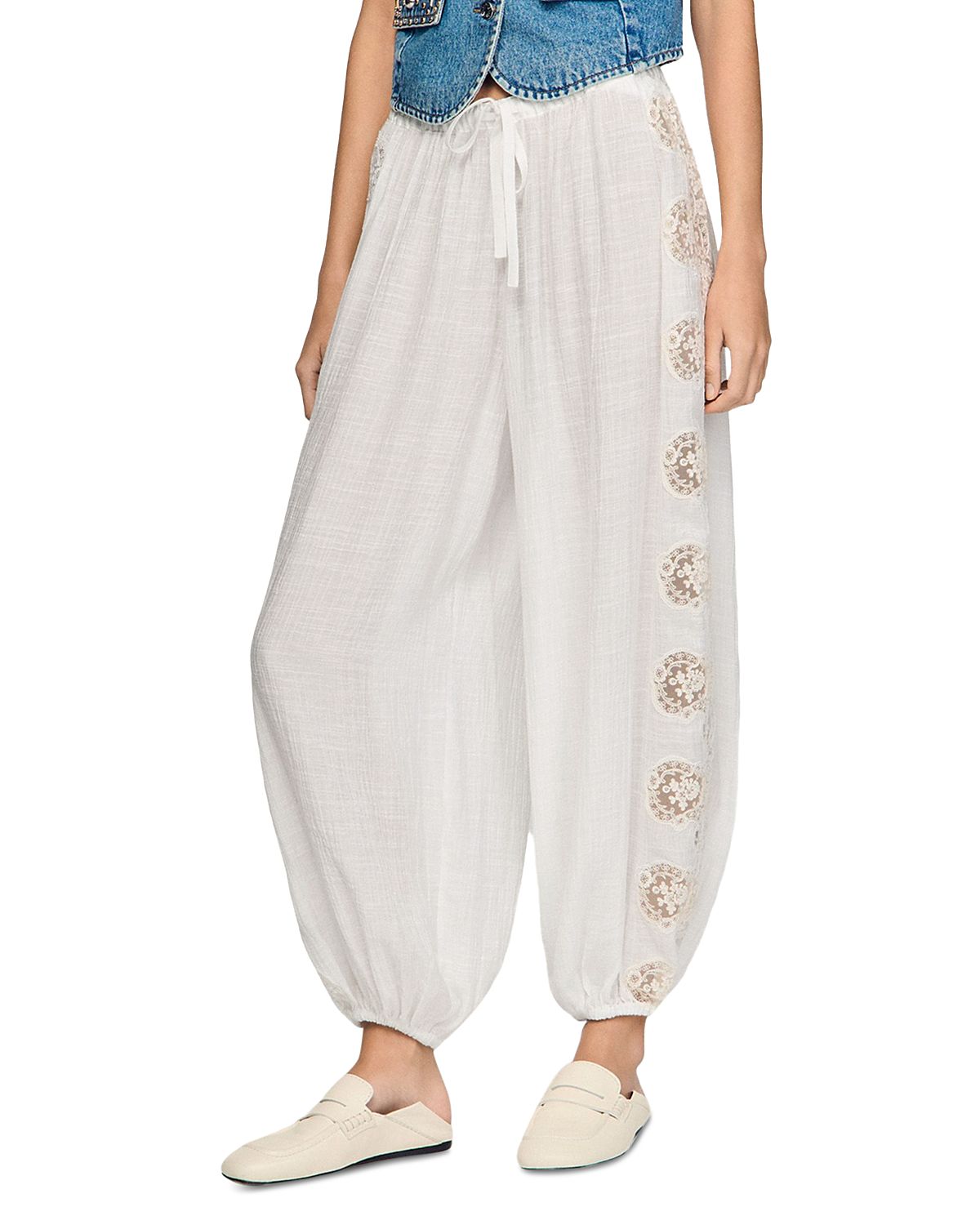 Sandro Crinkled Wide Leg Trousers