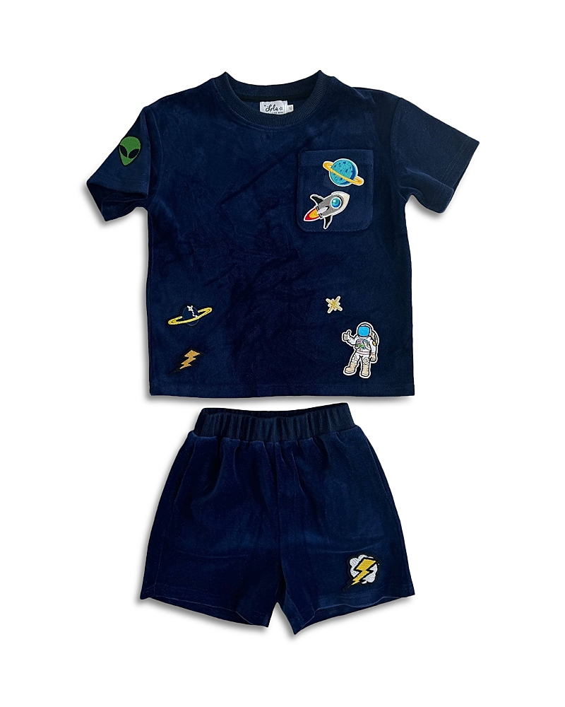 Lola + The Boys Boys' Space Patches Velour Tee & Shorts Set - Little Kid, Big Kid