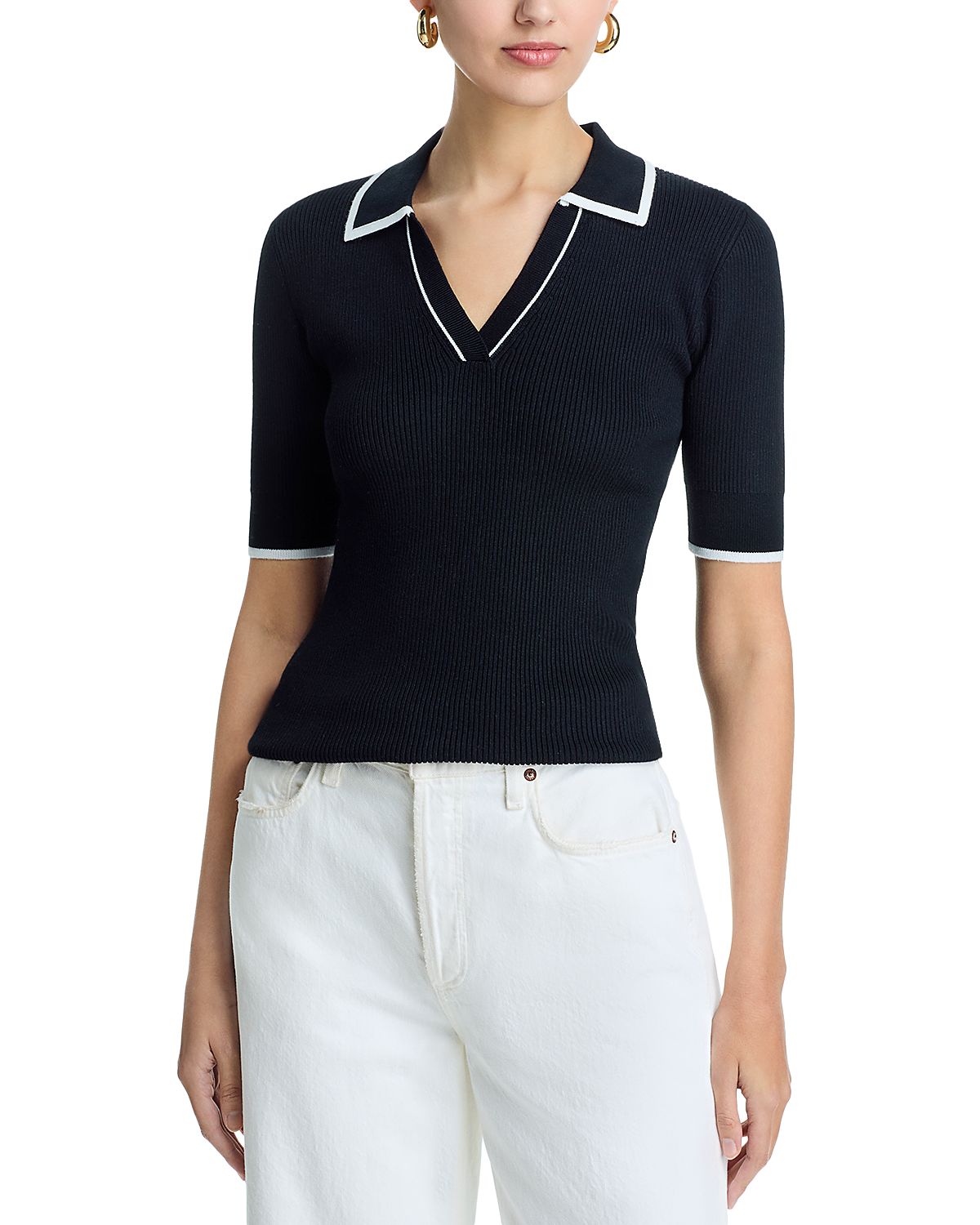 T Tahari Elbow Sleeve Polo Top - Exclusive