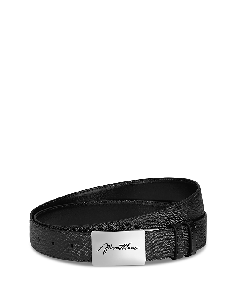 Montblanc Men's Cursive Logo Pebble Leather Belt