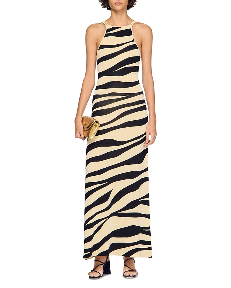Sandro Zebra Print Knit Maxi Dress