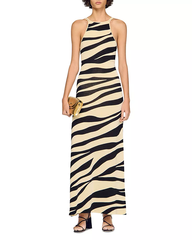 Sandro Zebra Print Knit Maxi Dress