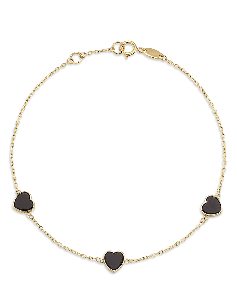 Moon & Meadow 14K Yellow Gold Onyx Triple Heart Chain Bracelet