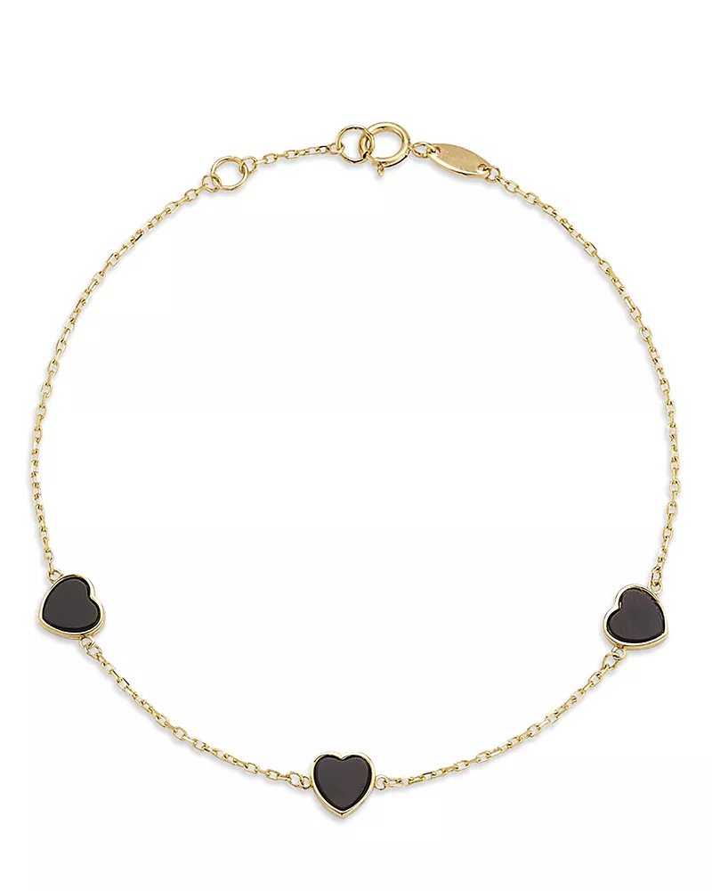 Moon & Meadow 14K Yellow Gold Onyx Triple Heart Chain Bracelet