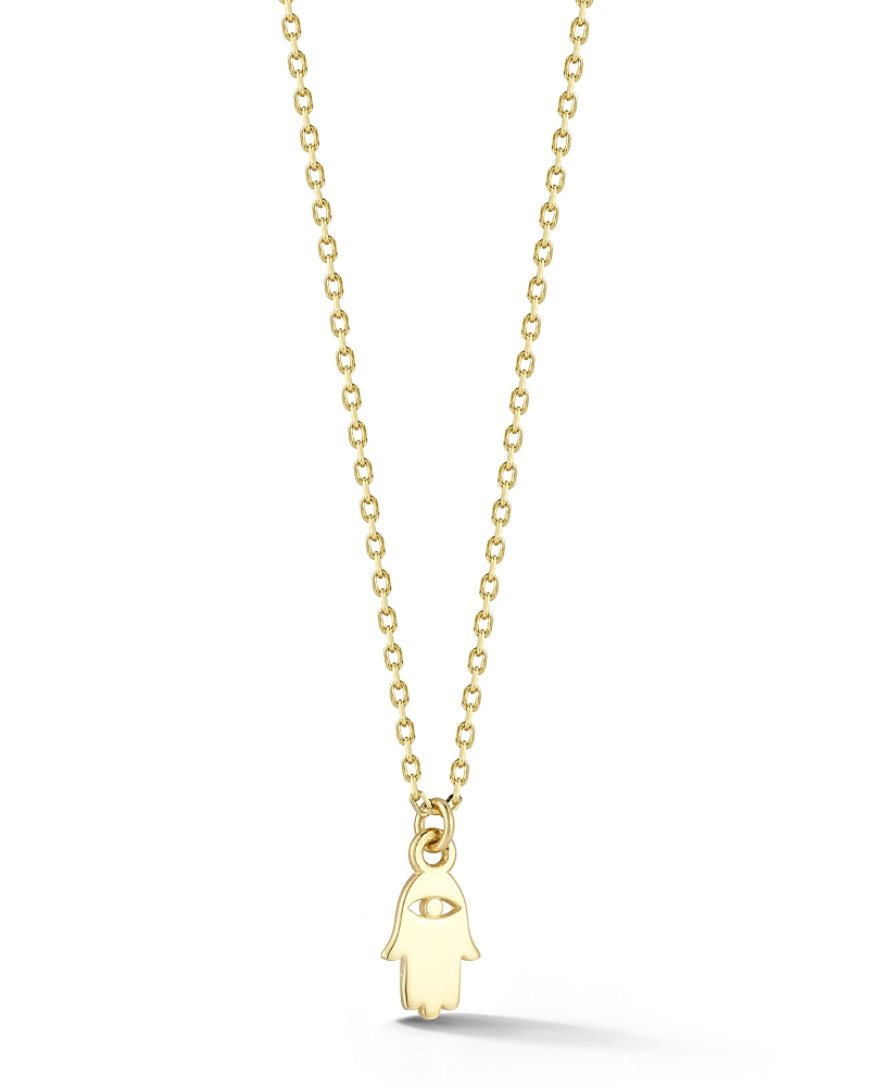 Moon & Meadow 14K Yellow Gold Tiny Hamsa Hand Pendant Necklace, 16