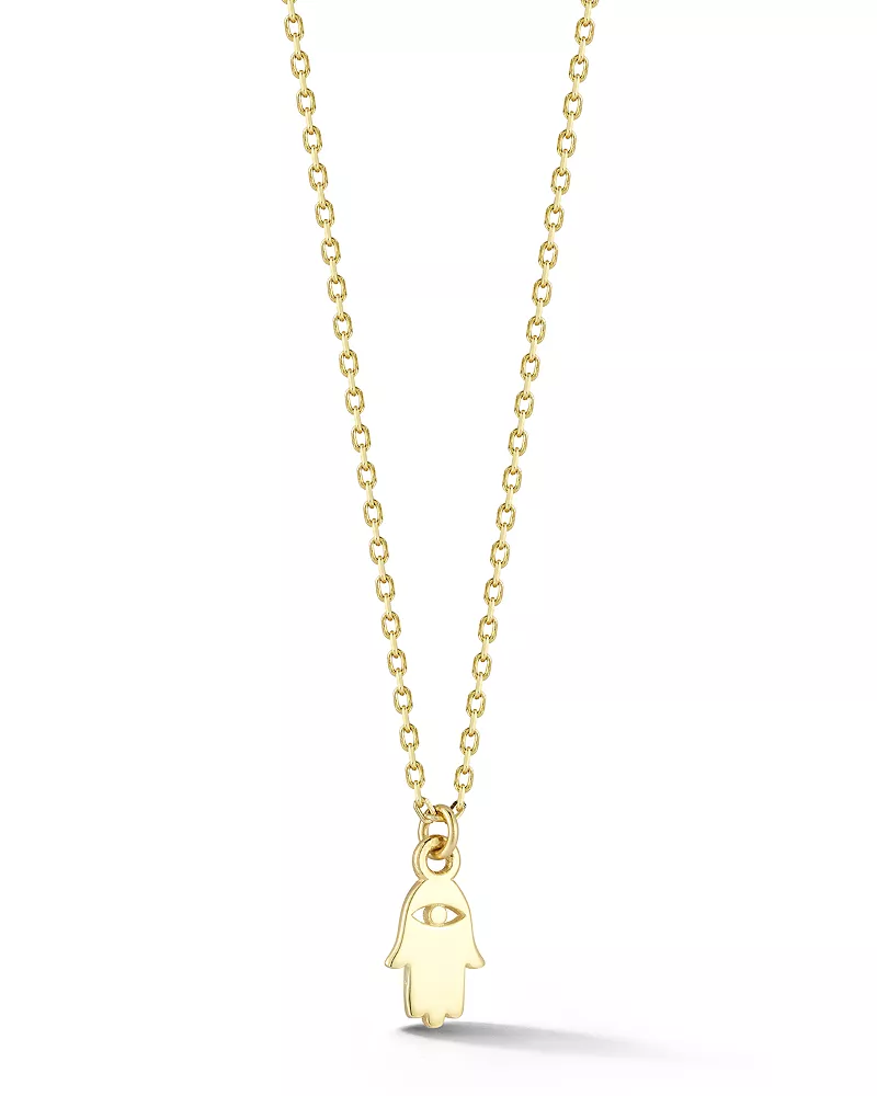 Moon & Meadow 14K Yellow Gold Tiny Hamsa Hand Pendant Necklace, 16