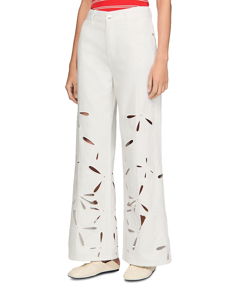 Sandro Flo High Rise Wide Leg Embroidered Pants