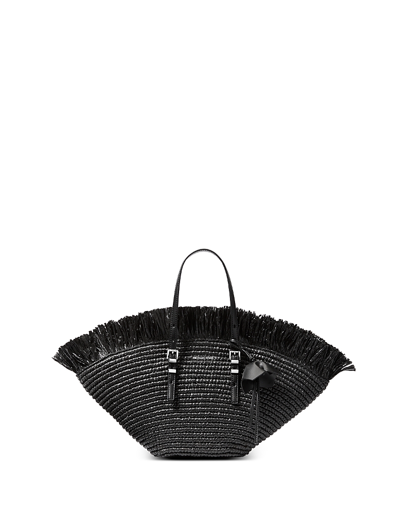 Michael Kors Isa Small Fan Crochet Straw Tote